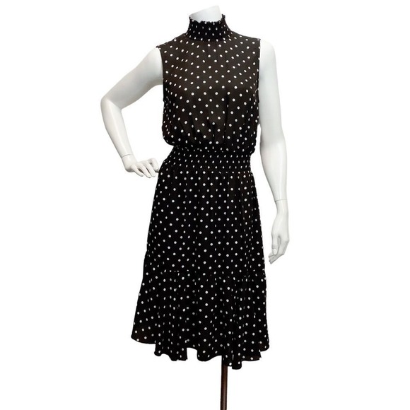 NANETTE Lepore Women's Sz 4 Polka Dot Black White Sleeveless Ruffle Hem Dress - Picture 2 of 10